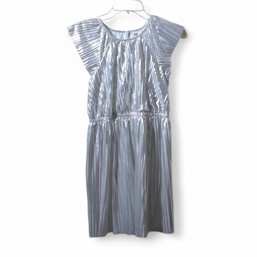 OshKosh B’gosh Silver Metallic Pleated Party Dress Girls 12 Holiday Sparkle